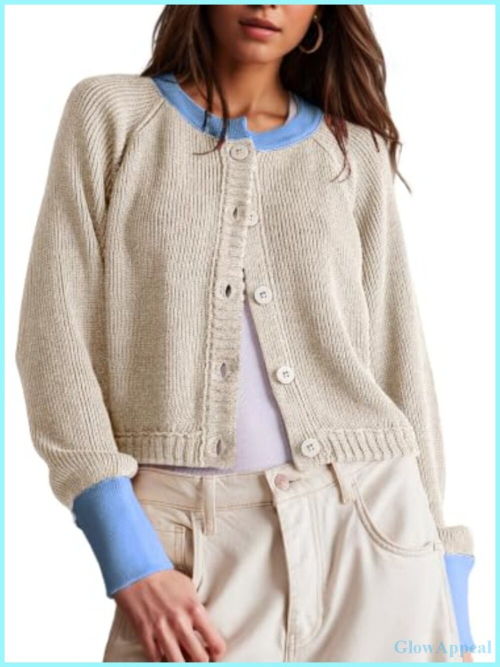 Cropped Cardigan Sweaters Long Sleeve Open Front Color Block Casual